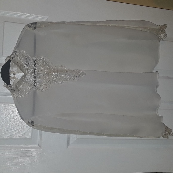 Authentic Vintage Beautiful Lace mesh blouse, high neck, swiss dot insets, Doen - Picture 10 of 15